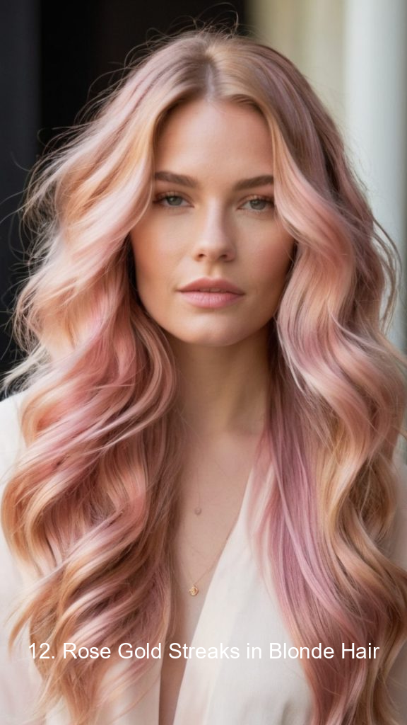 12. Rose Gold Streaks in Blonde Hair
